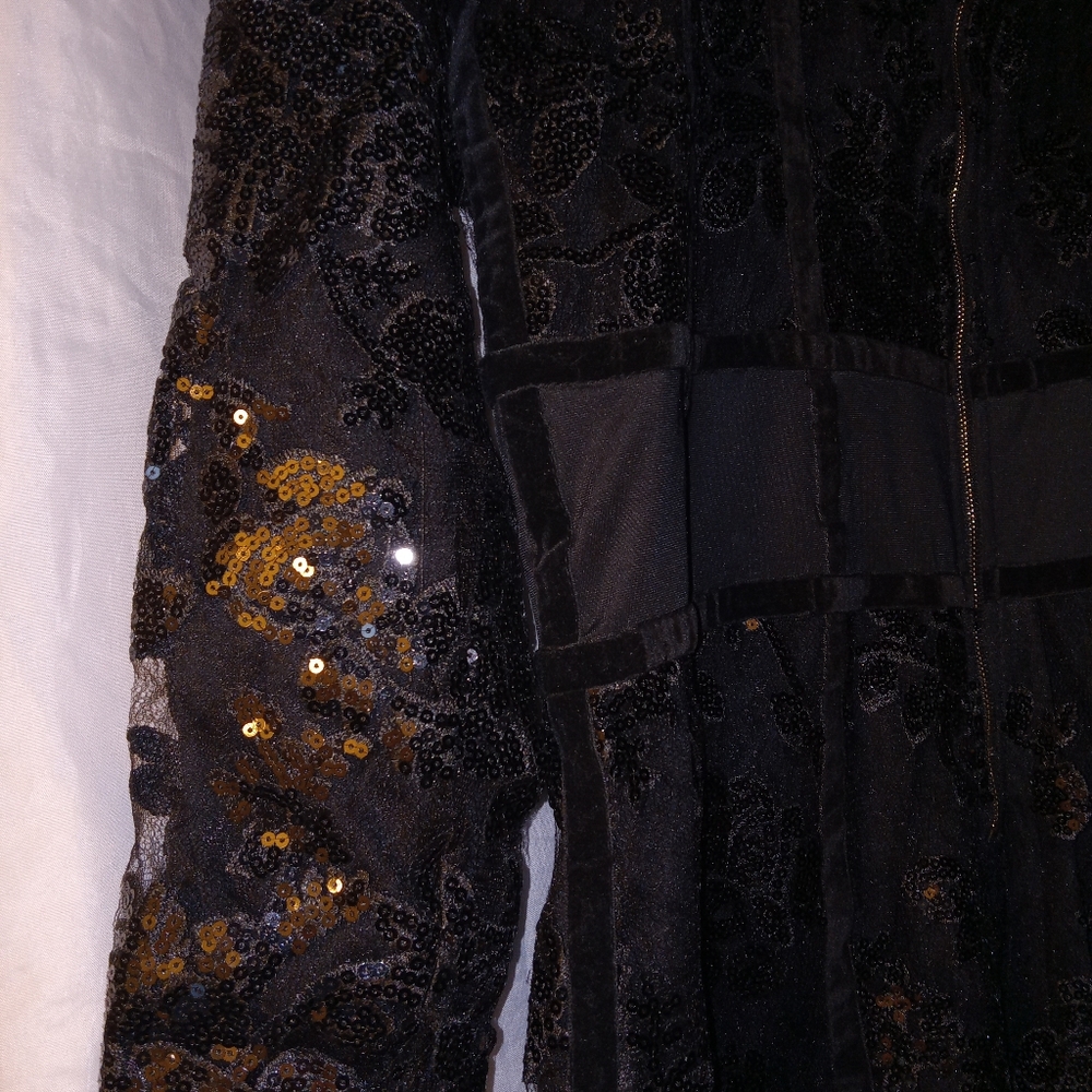 Vintage Xtaran dress mesh,velvet, sequins w/ lace.corset waist classy sheek XL - Picture 10 of 14
